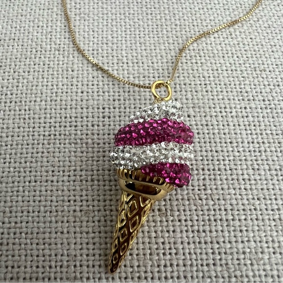 Simone I. Smith Sterling Pink Clear Crystal IceCream Cone Pendant Necklace $900 - Picture 3 of 10
